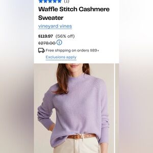 New without tags vineyard vines iris lavendar thick cashmere waffle knit sweater